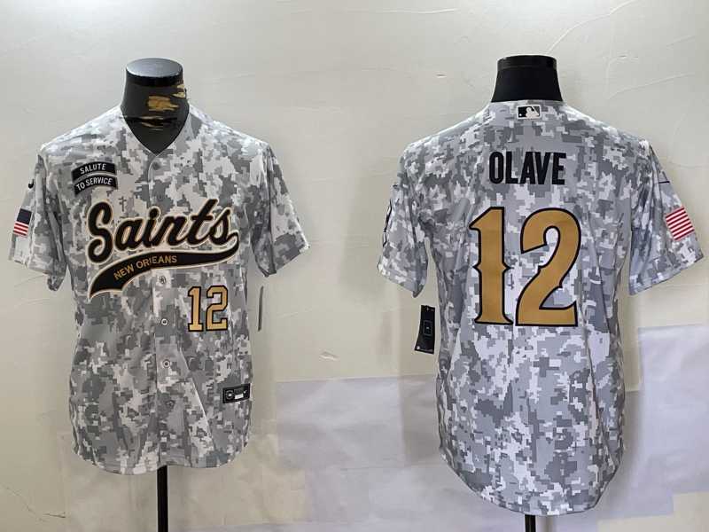 Men%27s New Orleans Saints #12 Chris Olave Arctic Camo 2024 Salute to Service Stitched Baseball Jerseys